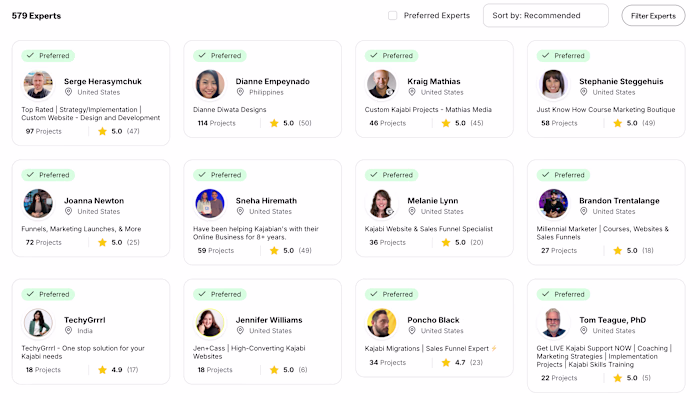 Implemented talents directory page for Kajabi Experts.