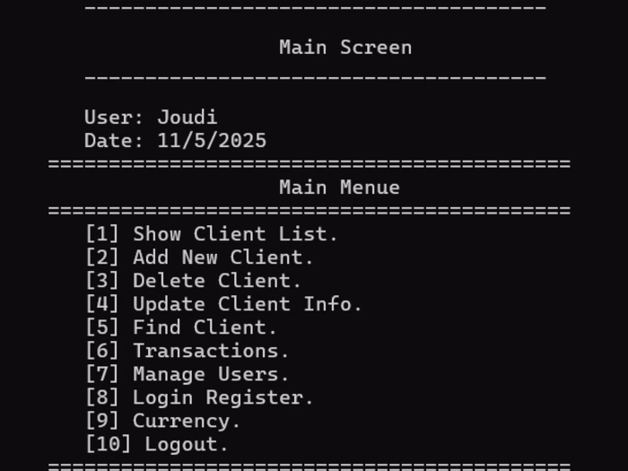 Bank System in Console with