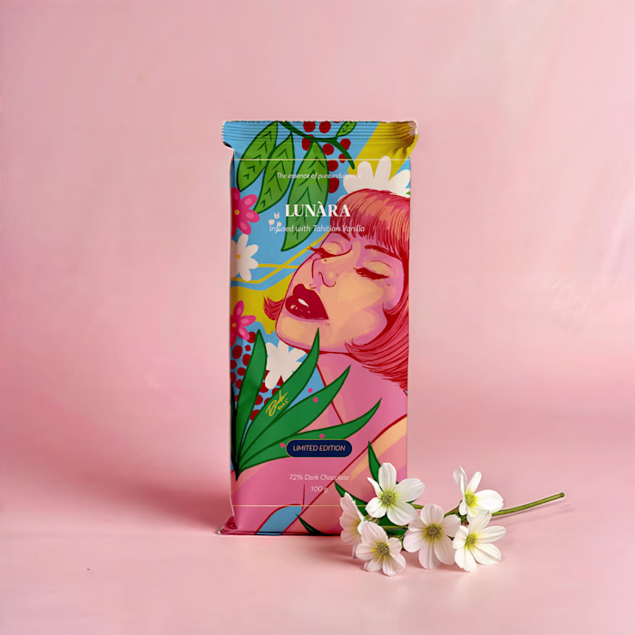 LUNARA Chocolate Bar Packaging Illustration