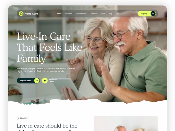 HomeCare - Live-In Care Landing Page Design 🌿
