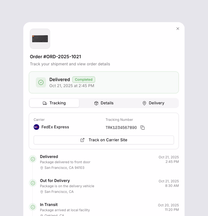 Shipment Tracking dialog component ✨