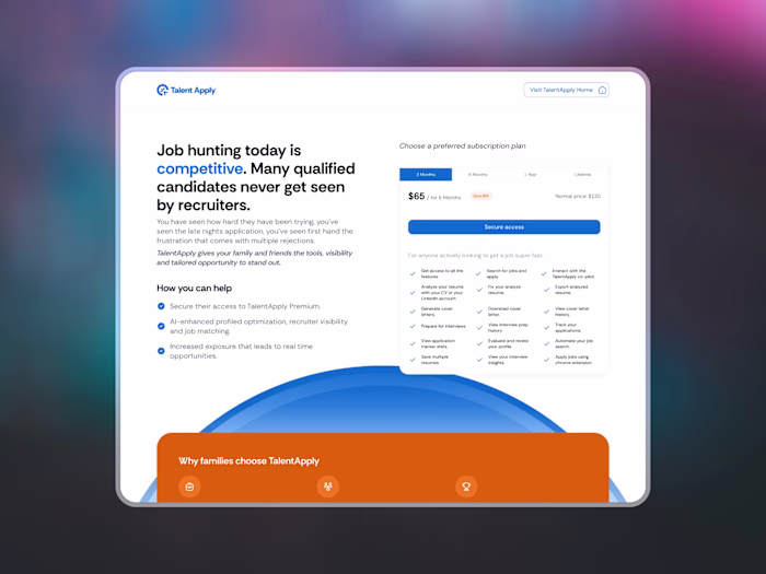 Talent Apply Marketing Page Pricing Section