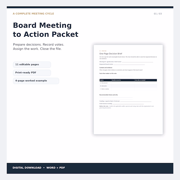 Board Meeting to Action Packet.