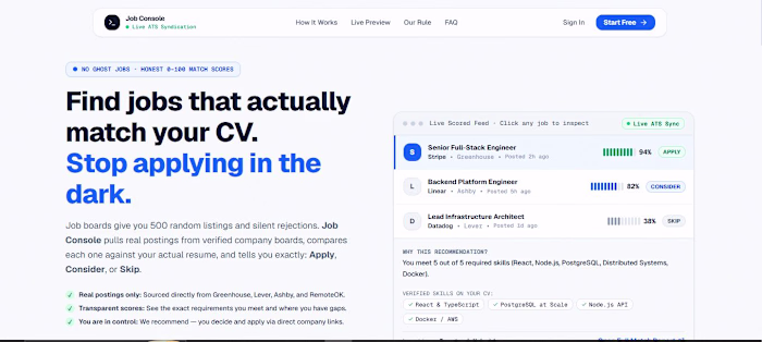 Job Console pulls real postings