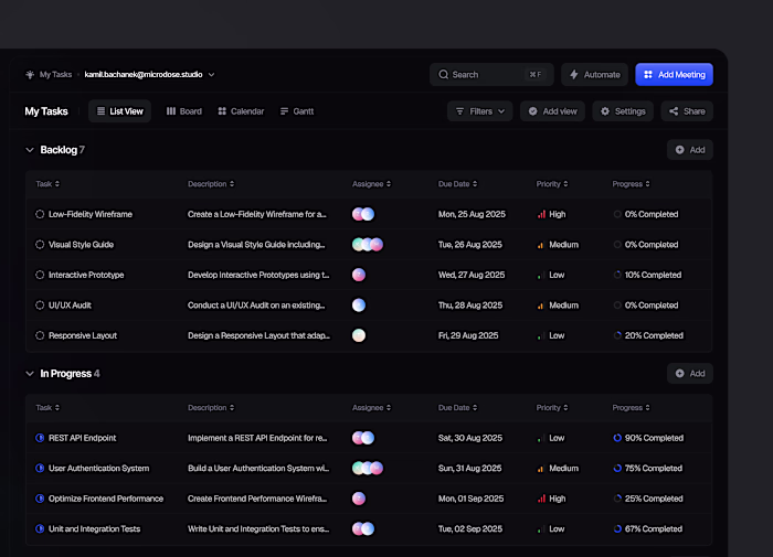 Tasks - List View