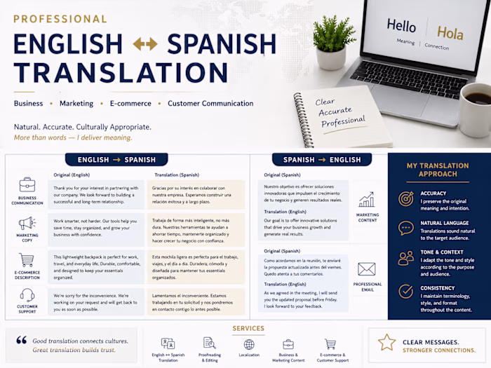 Spanish ↔ English Translation
I provide