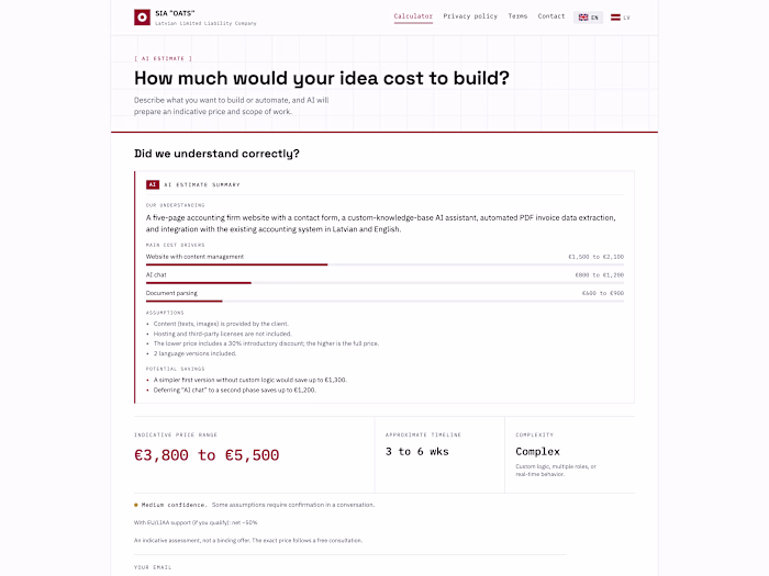 AI Project Cost Estimator for OATS