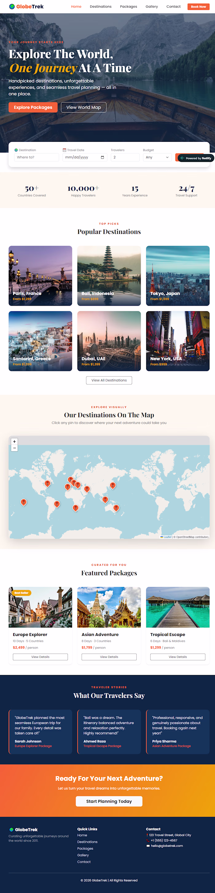 GlobeTrek — Travel Agency Website (Multi-Page, Interactive W...