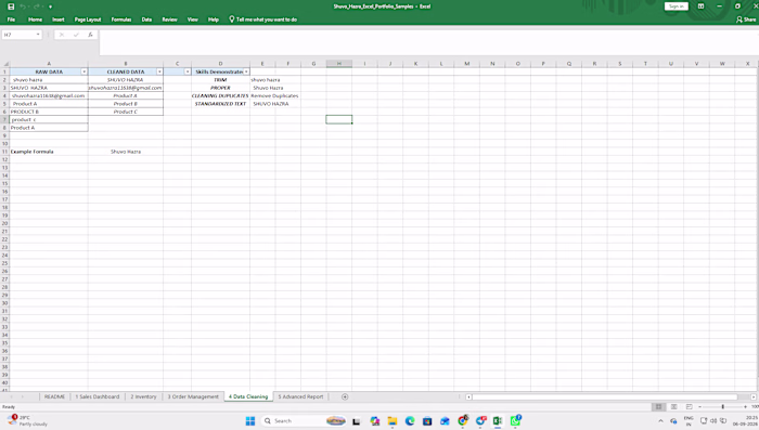 Cleaned and organized Excel data