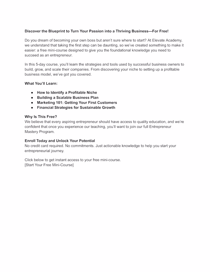 Lead Magnet for Online Course - Landing Page