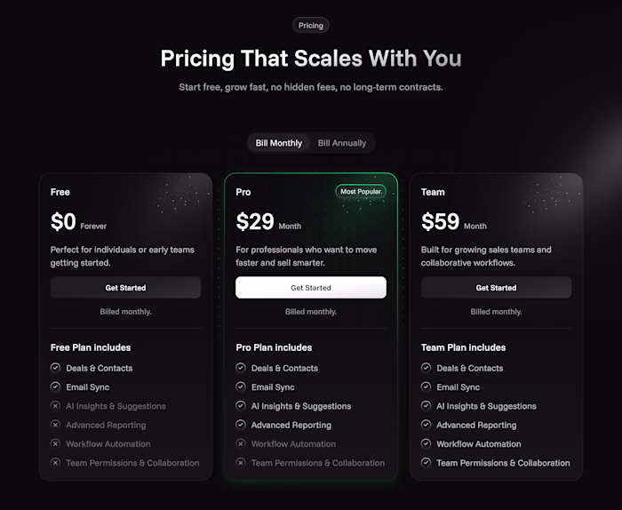 Luman landing page pricing section