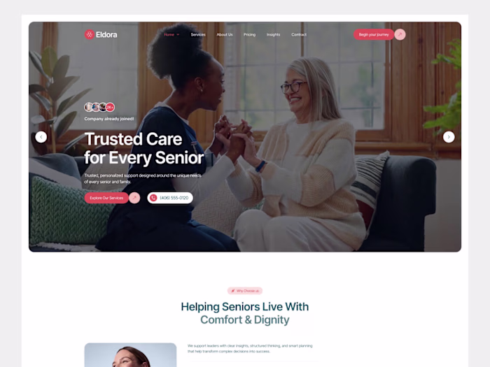 Caregiver elder care senior care Framer Template