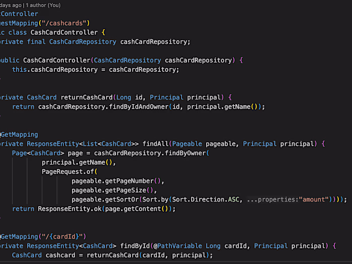 RESTful API for managing cash card