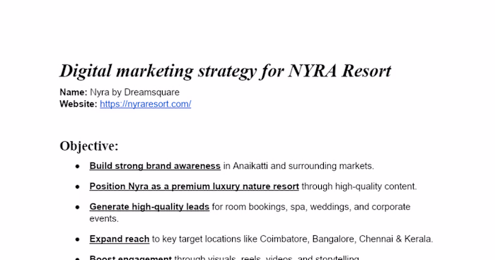 Digital Marketing Strategy for NYRA Resort