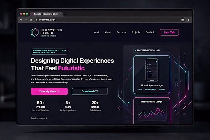 Futuristic portfolio website for Neonworks
