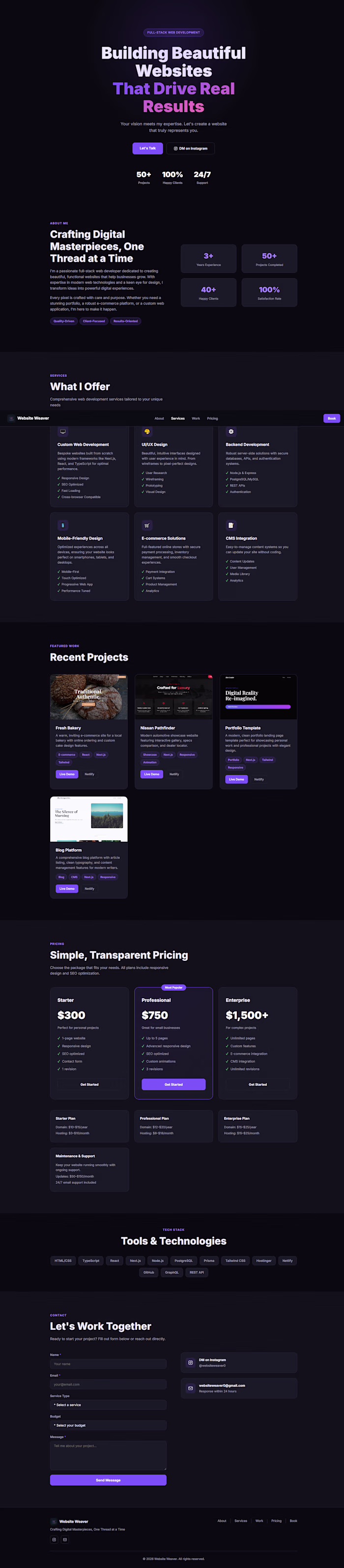 The Website Weaver portfolio is