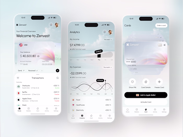 Zenvest — Finance Mobile App UI Design