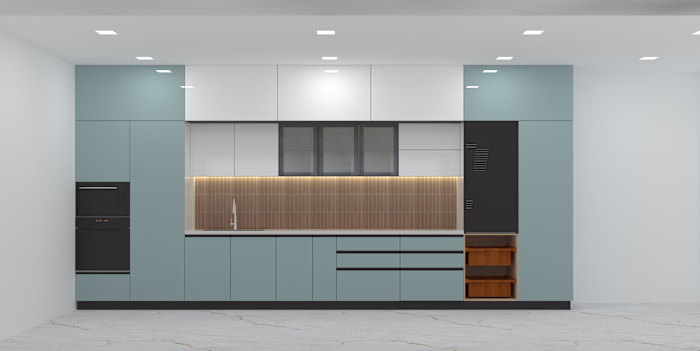 Elegant Two Tone Modular Kitchen 3 D Design and Realistic Vi...