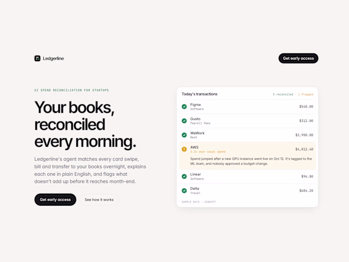 Ledgerline: AI Fintech Landing Page in Framer (Concept)