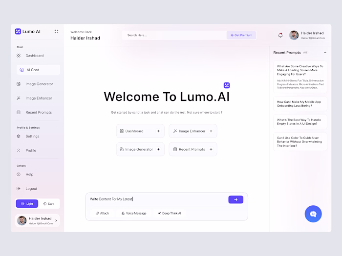 Lumo AI — All-in-One Generative AI Assistant Dashboard