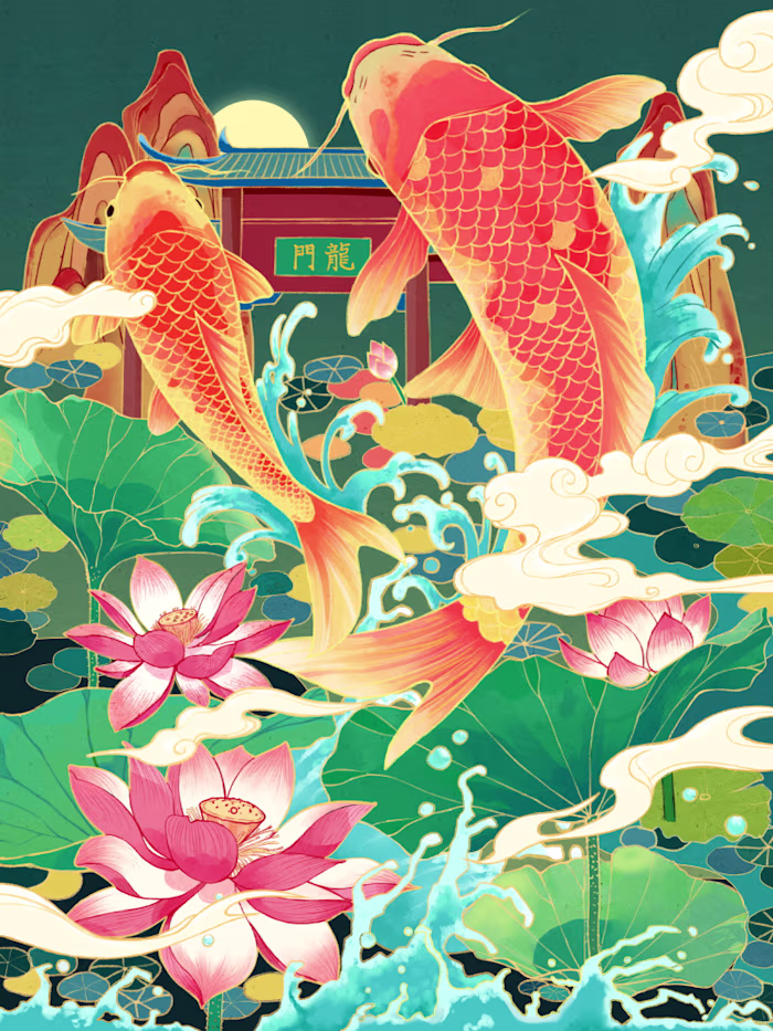 Chinese Koi Fish Illustration | Lucky Sign