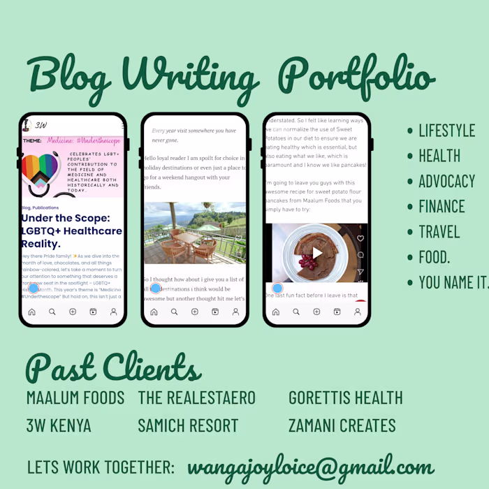 Blog Writing — Food, Health, Finance & Advocacy