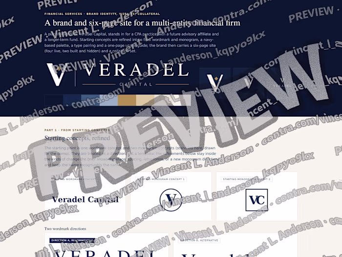 Brand identity, six-page site and collateral, financial firm