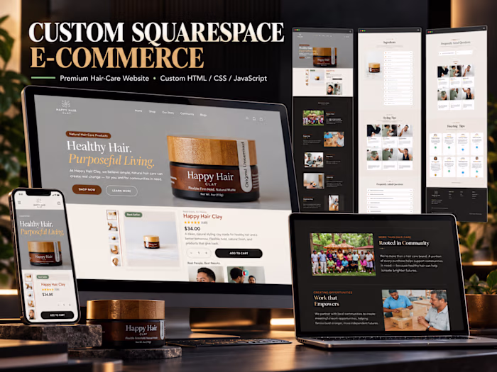 Custom Squarespace E-Commerce — Happy Hair Clay