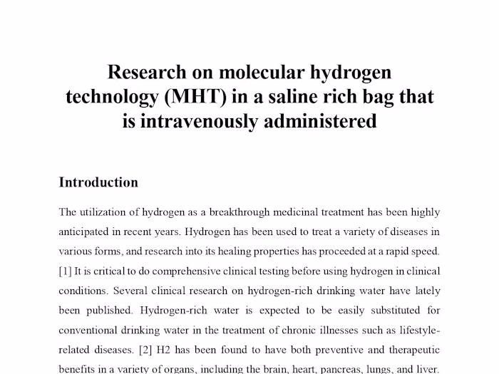 Research on molecular hydrogen technology that is IV administer 