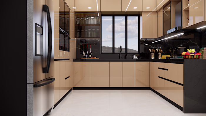 Luxury U Shaped Kitchen Design I Photorealistic 3D Visualiza...