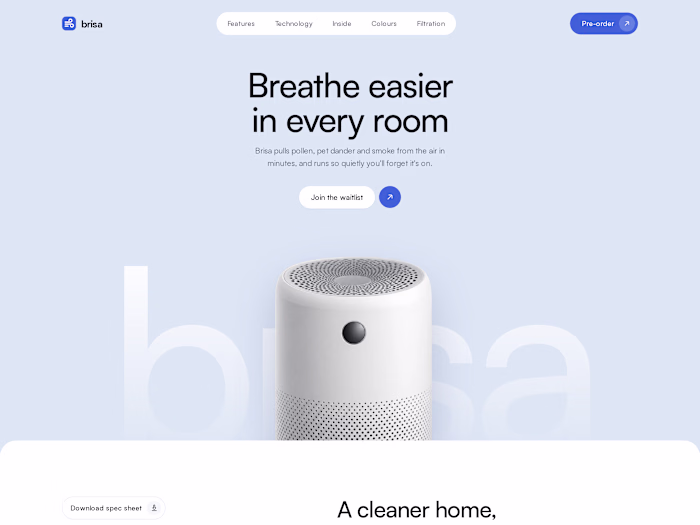 Brisa | Air Purifier Product Page