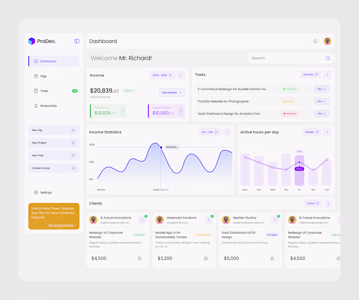 Prodev. Dashboard for Freelancers :: Behance