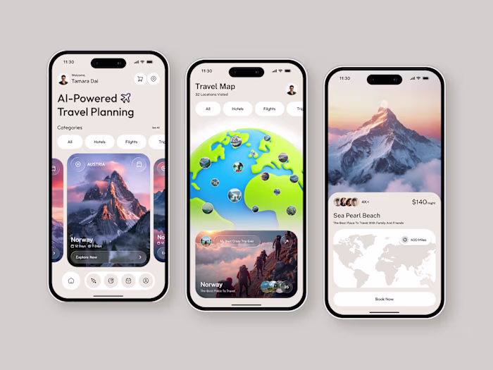 AI Travel Mobile App UI