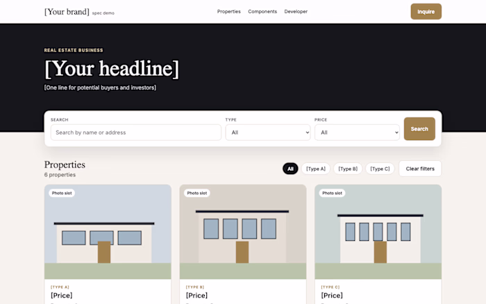 Spec site: real estate website design