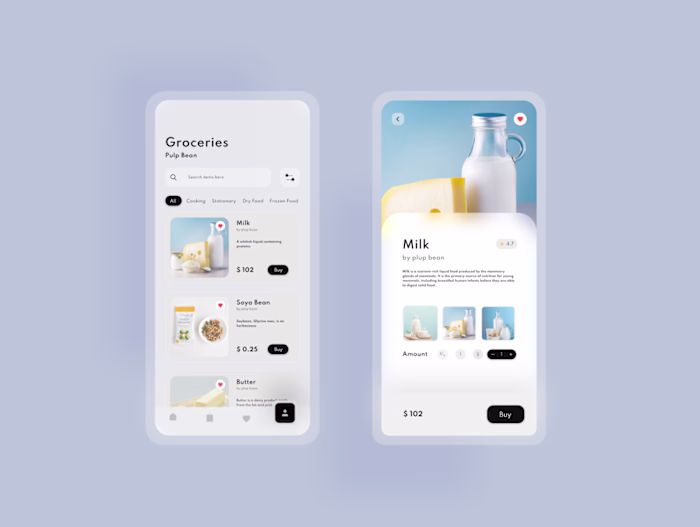 Groceries eCommerce App, Glassmorphism