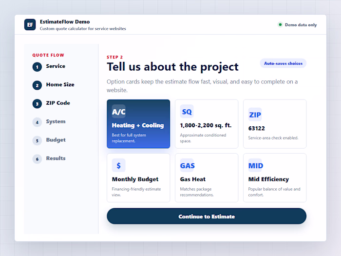 A custom multi-step estimate tool