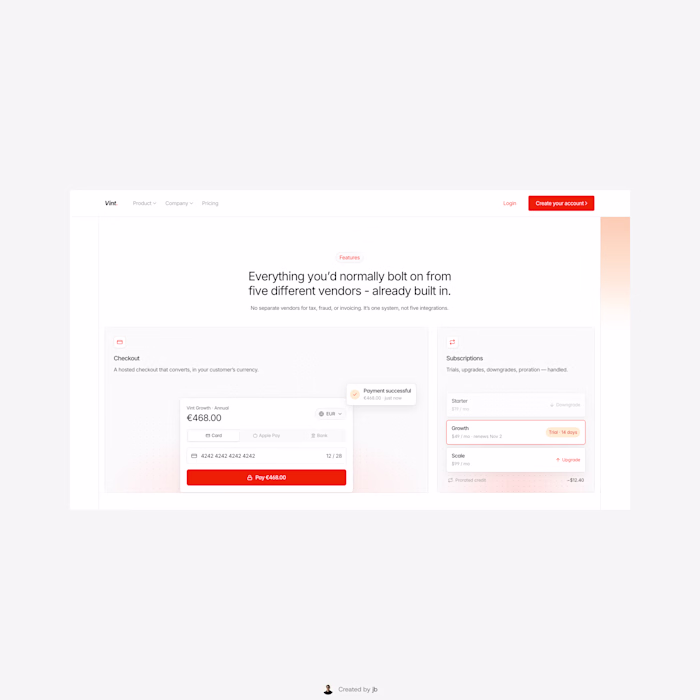 Features section from Vint