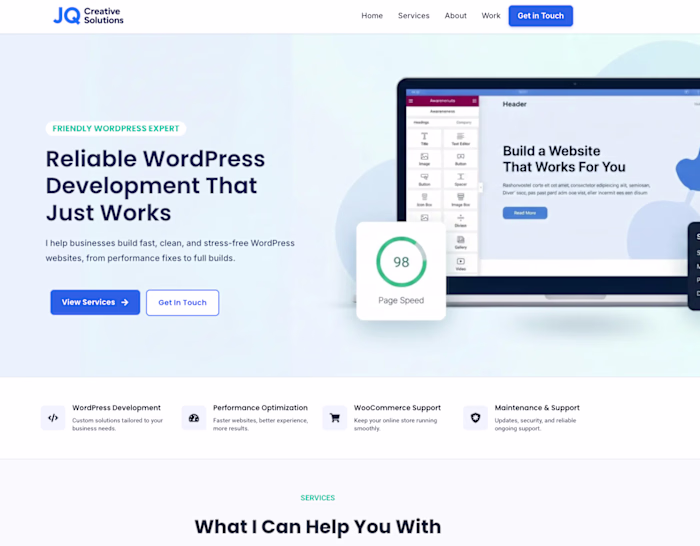 A small business website displaying services with a simple c...