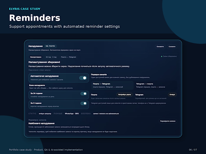 Manage appointment reminder settings and client communicatio...