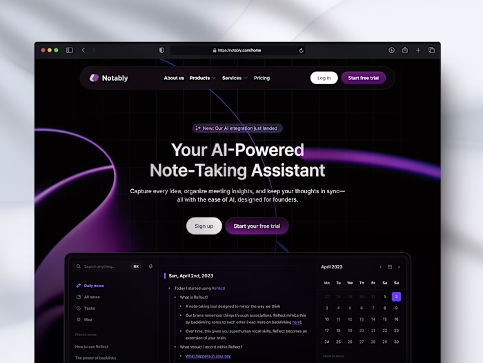 Website Design exploration for an AI Note-taking solution