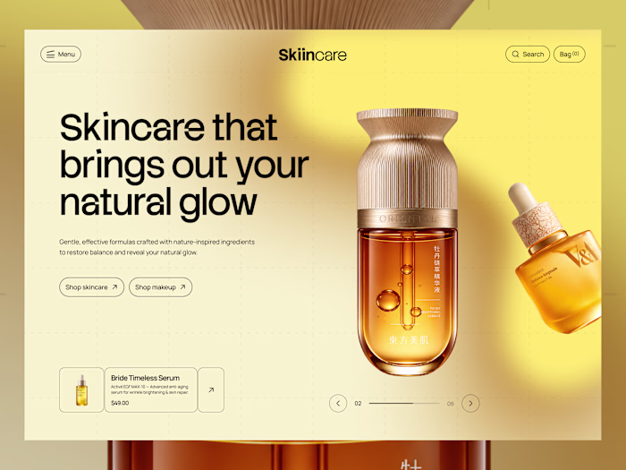 Skincare landing page designed for