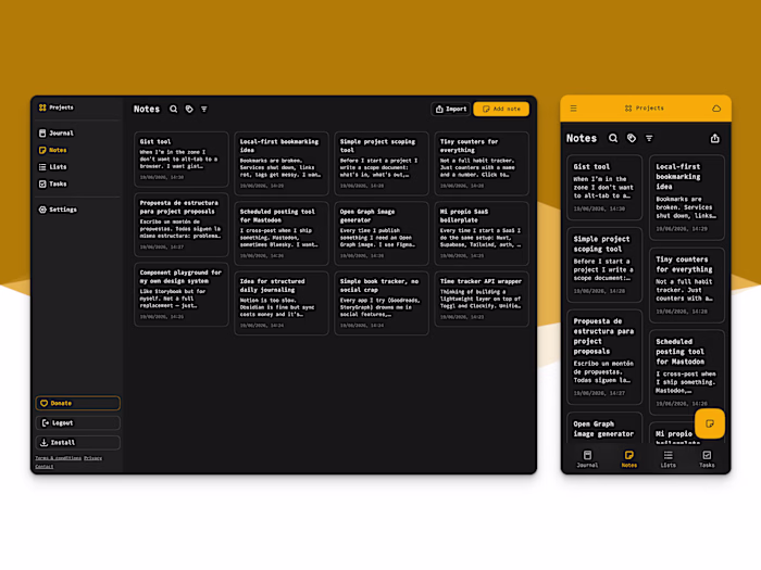 Minimind personal organisation app