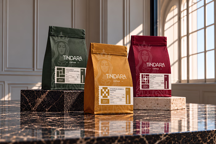 TINDARA - Coffee Brand Identity & Packaging Design