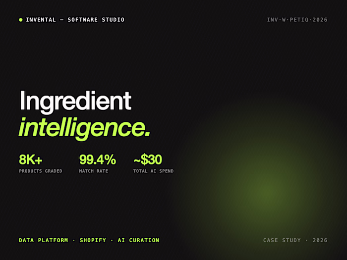 Ingredient-intelligence platform + 65KB Shopify widget