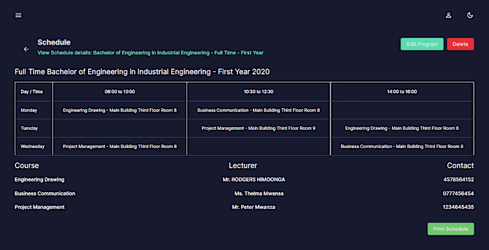 Class Scheduling Website