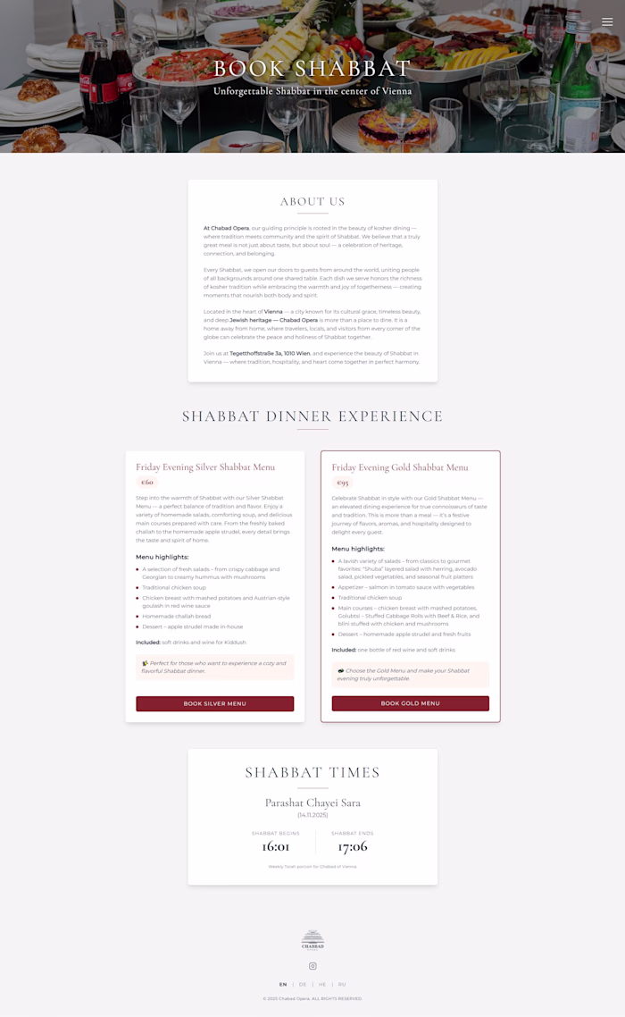 Shabbat Opera Vienna — Hospitality Platform
