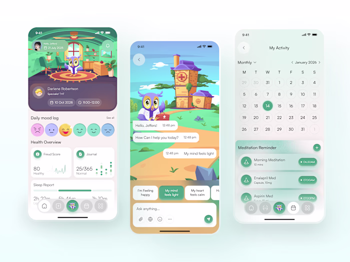 Freud - Children's Mental Health & Wellness Mobile App UI Design