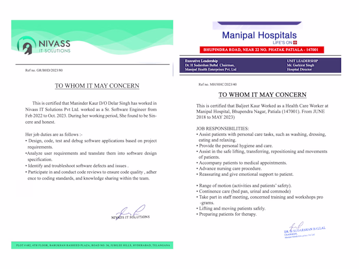 Experience Certificate