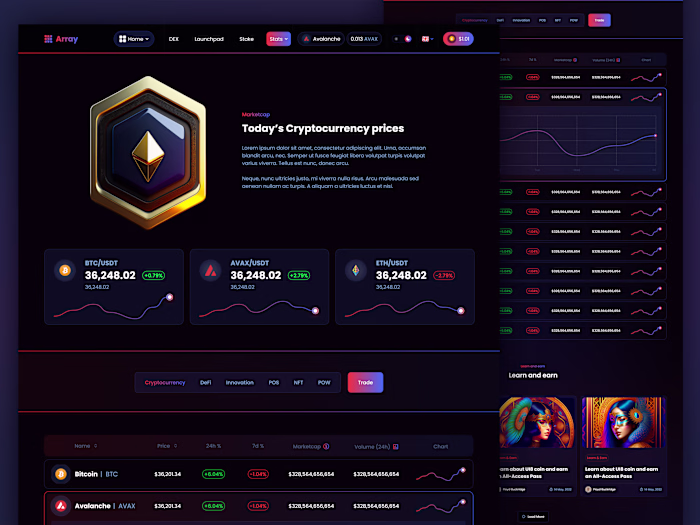 Web3 DeFi Platform & Crypto Exchange UI/UX Design for Array