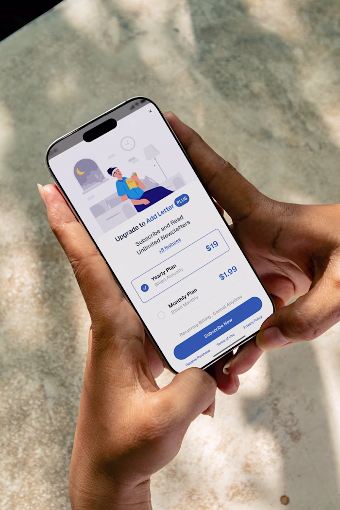 Paywall Design for Add Letter - Newsletter Reading App